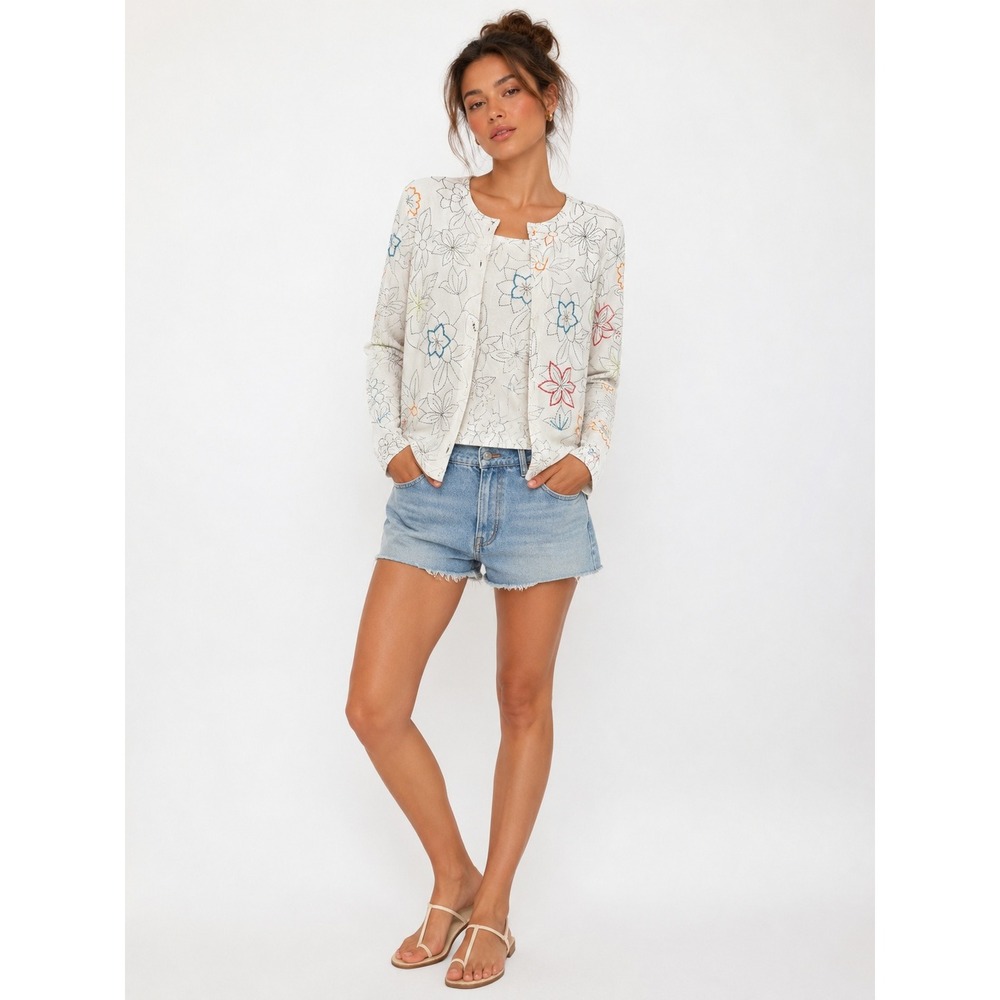 New Marsh Landing Womens Twinset XL White Floral Embroidered Cotton Y2K
